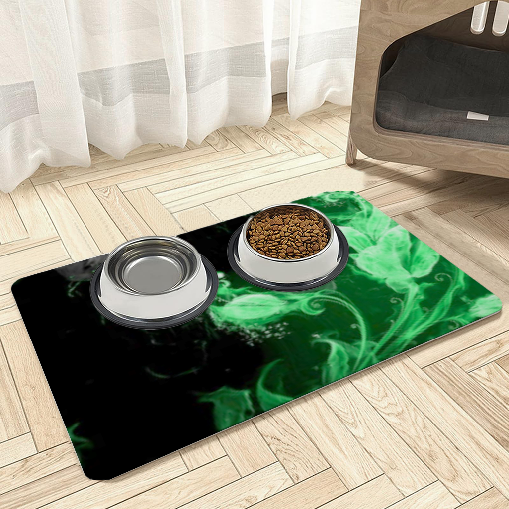 Green and black smokes Pet Feeding Mat