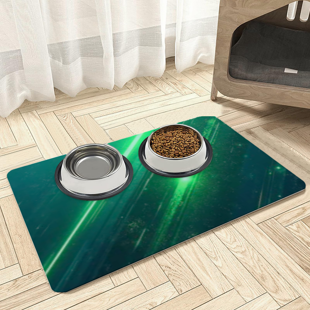 Green bright strips on black background. Pet Feeding Mat