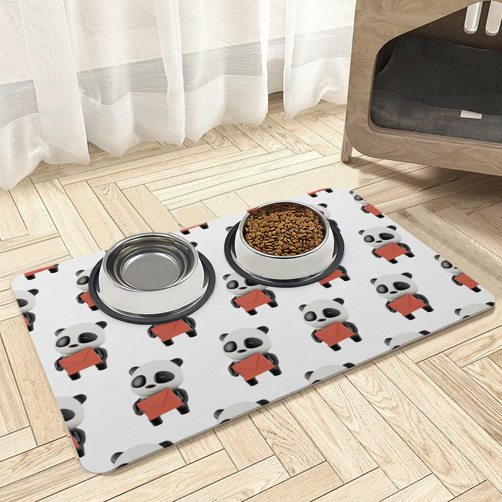 Happy Panda Character Holding Red Envelope Pet Feeding Mat