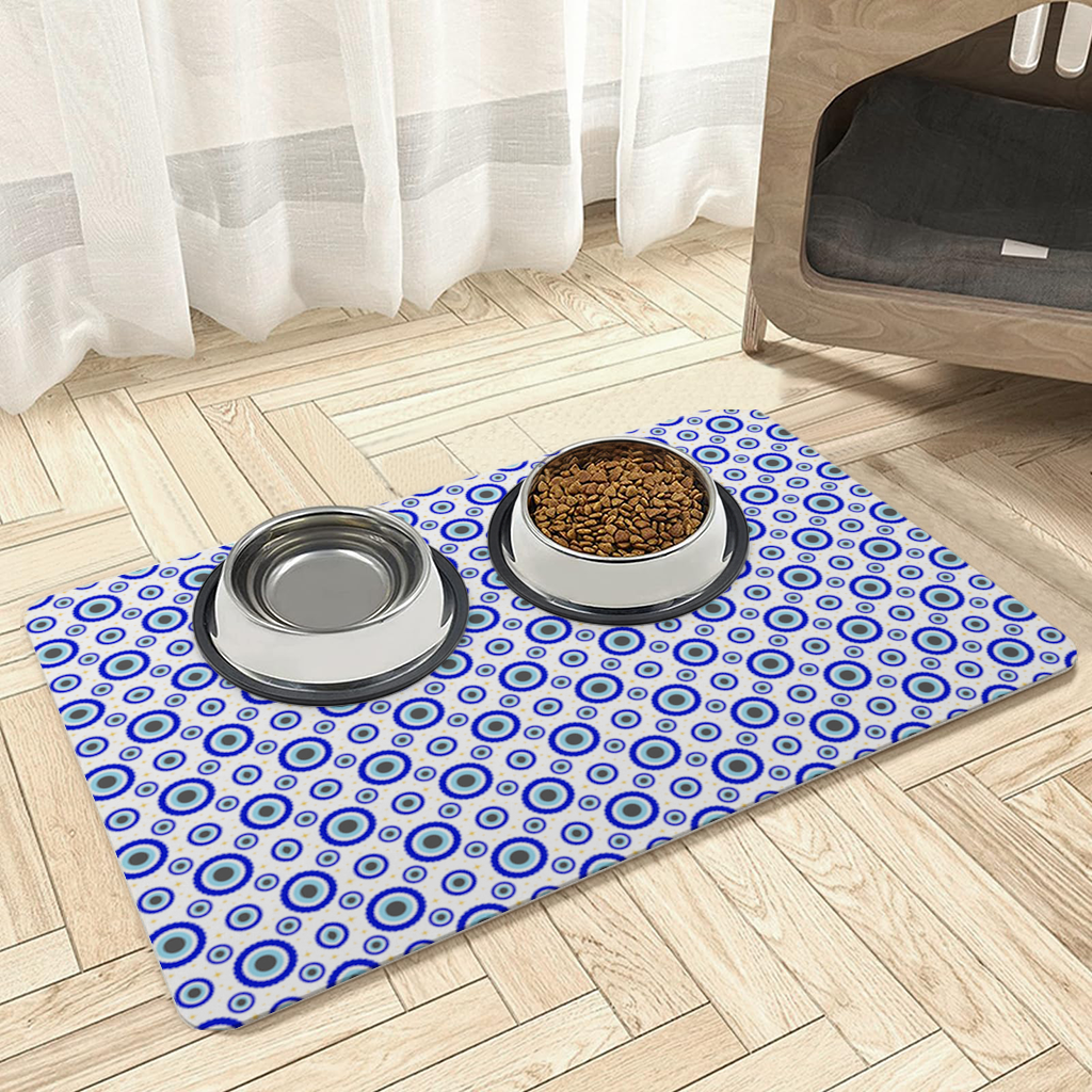 Blue Evil Eye Pattern with Stars Pet Feeding Mat