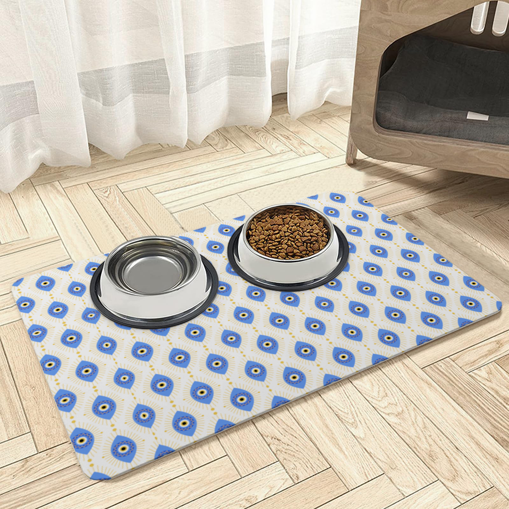 Modern Evil Eye Pattern with Sunburst Rays Pet Feeding Mat