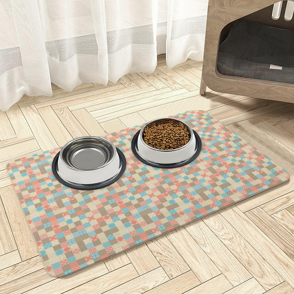 Colorful Modern Geometric Square Pattern Pet Feeding Mat