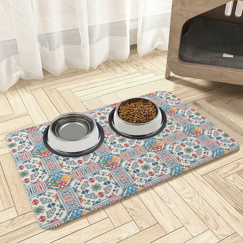 Multicolor Ethnic Geometric Motif Pet Feeding Mat