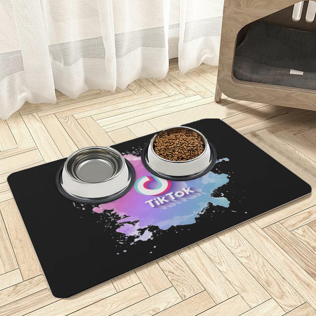 TikTok Logo with Watercolor Effect Pet Feeding Mat