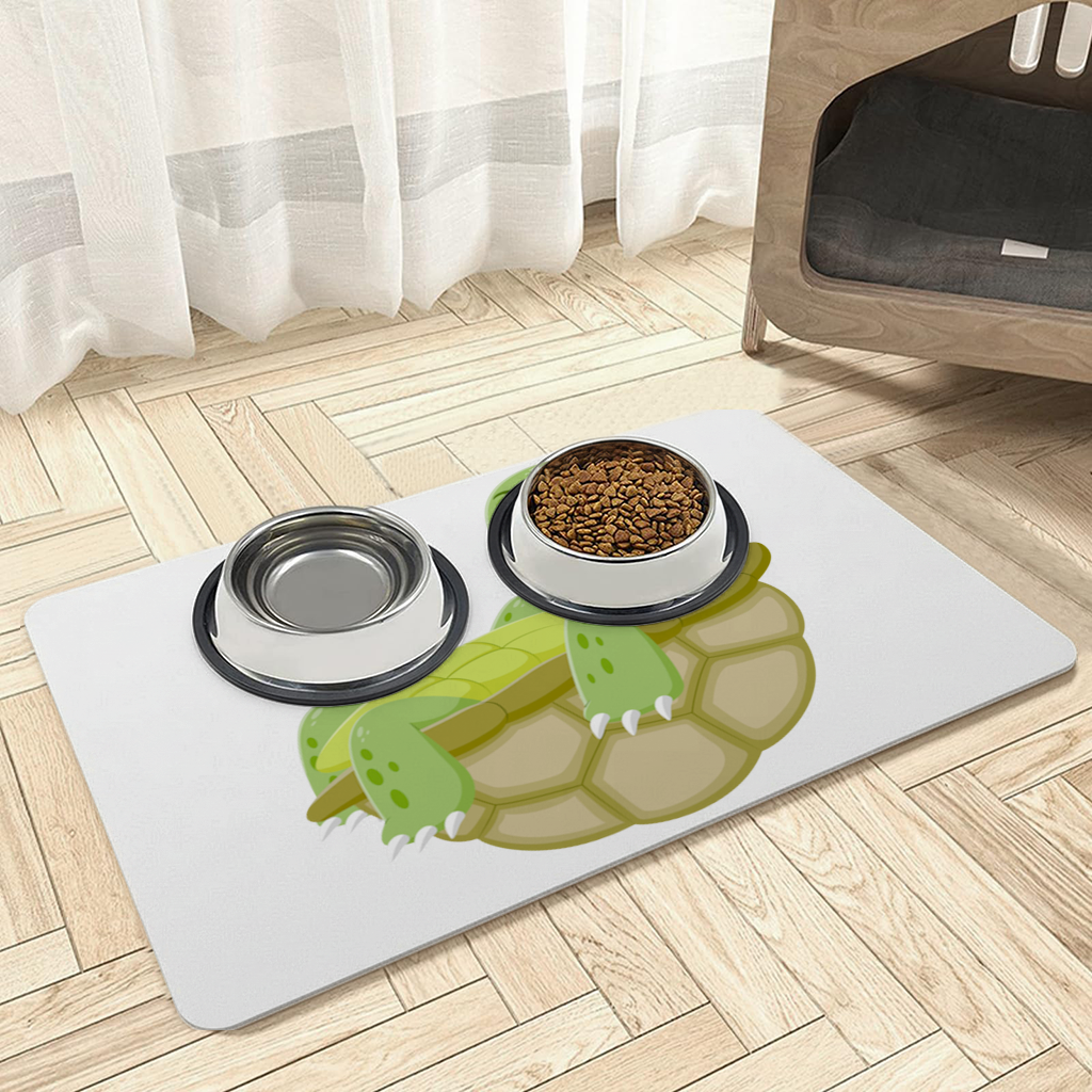 Happy Smiling Green Turtle in Shell Pet Feeding Mat