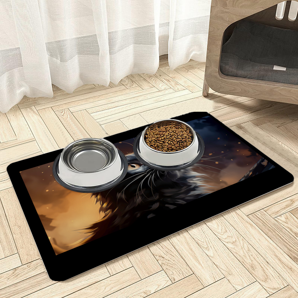 Black Cat Digital Art Pet Feeding Mat