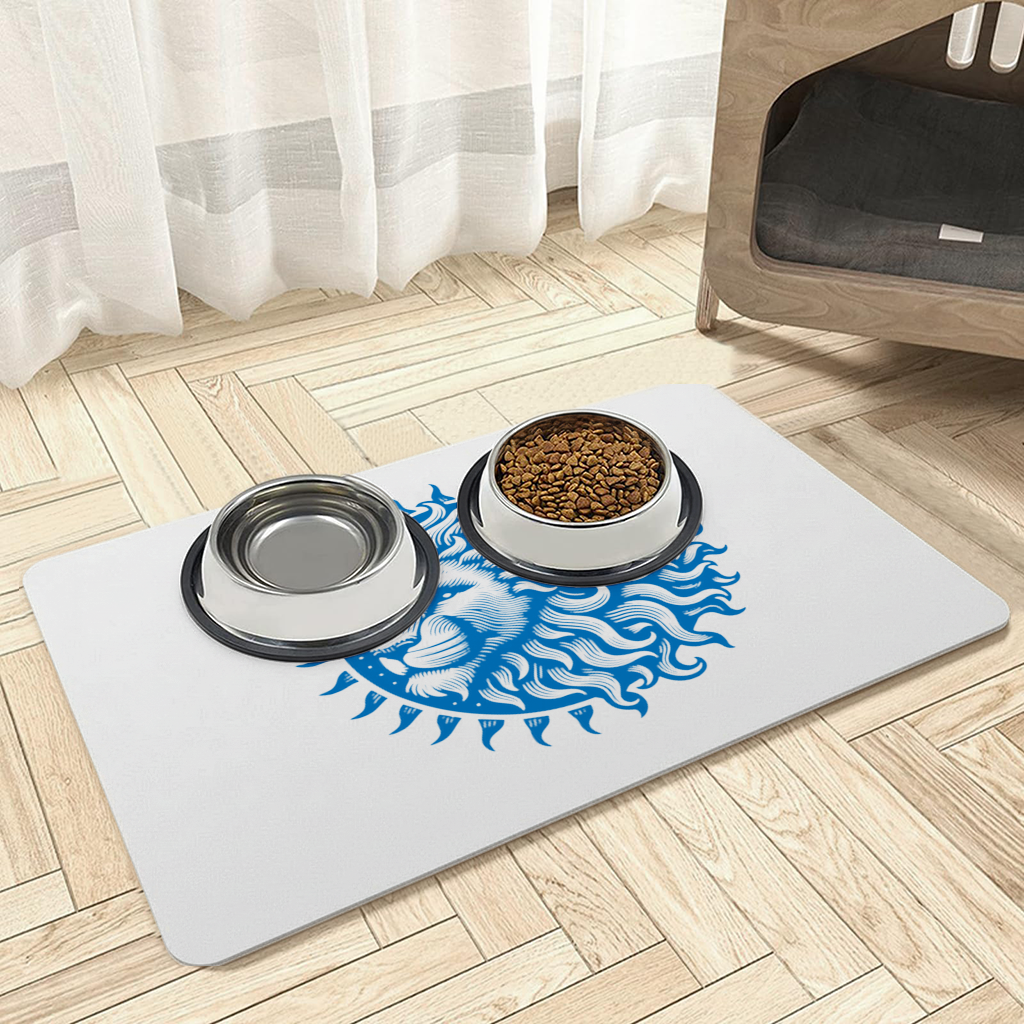 Leo Zodiac Sun and Moon Blue Motif Pet Feeding Mat