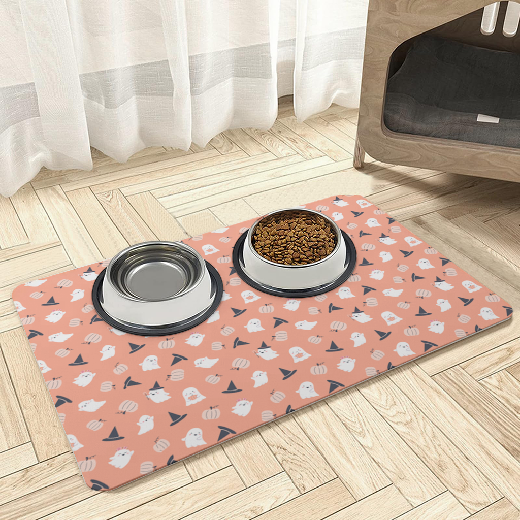 Cute Pumpkin and Witch Hat Ghost Pattern Pet Feeding Mat
