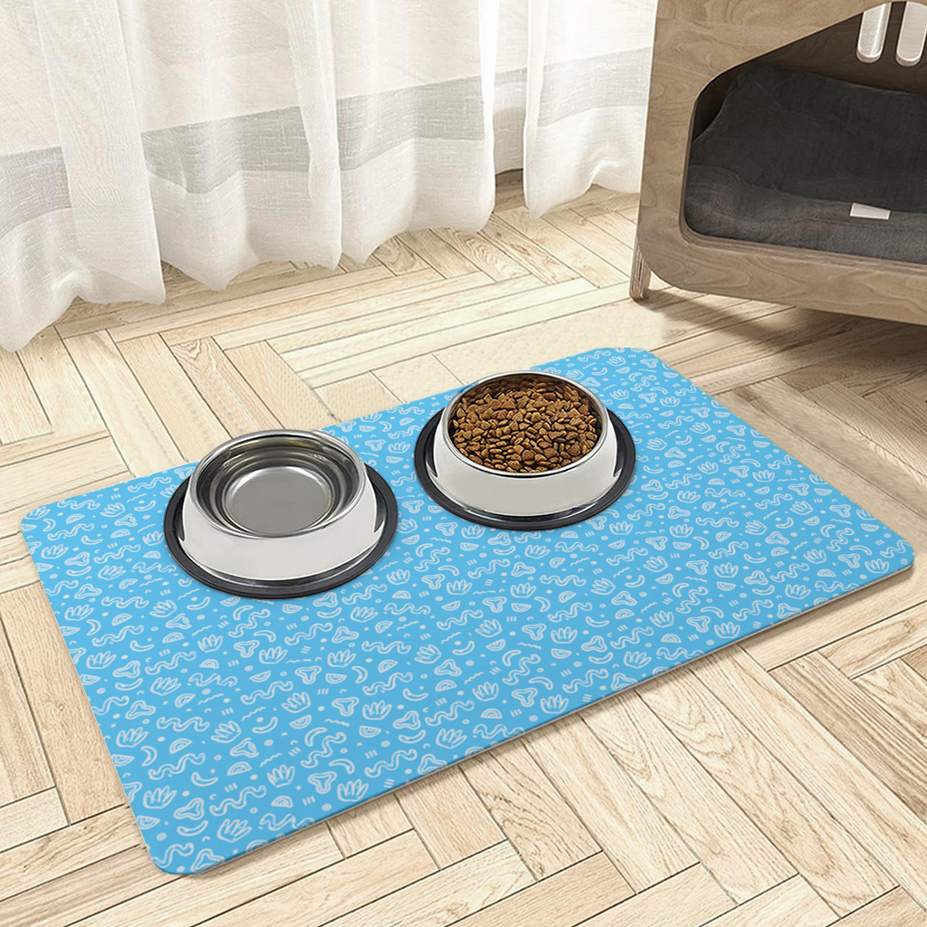 Blue Abstract Doodle Pet Feeding Mat
