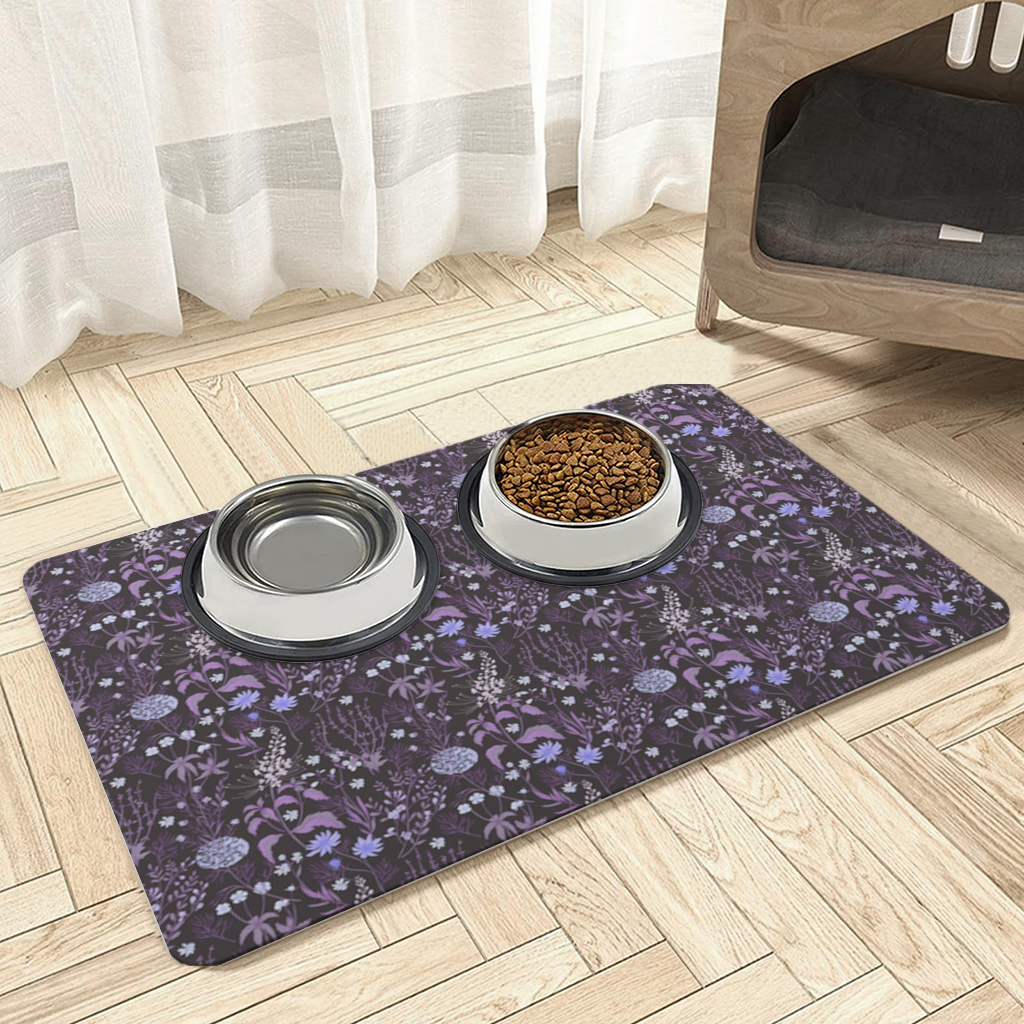 Purple Gothic Botanical Pet Feeding Mat