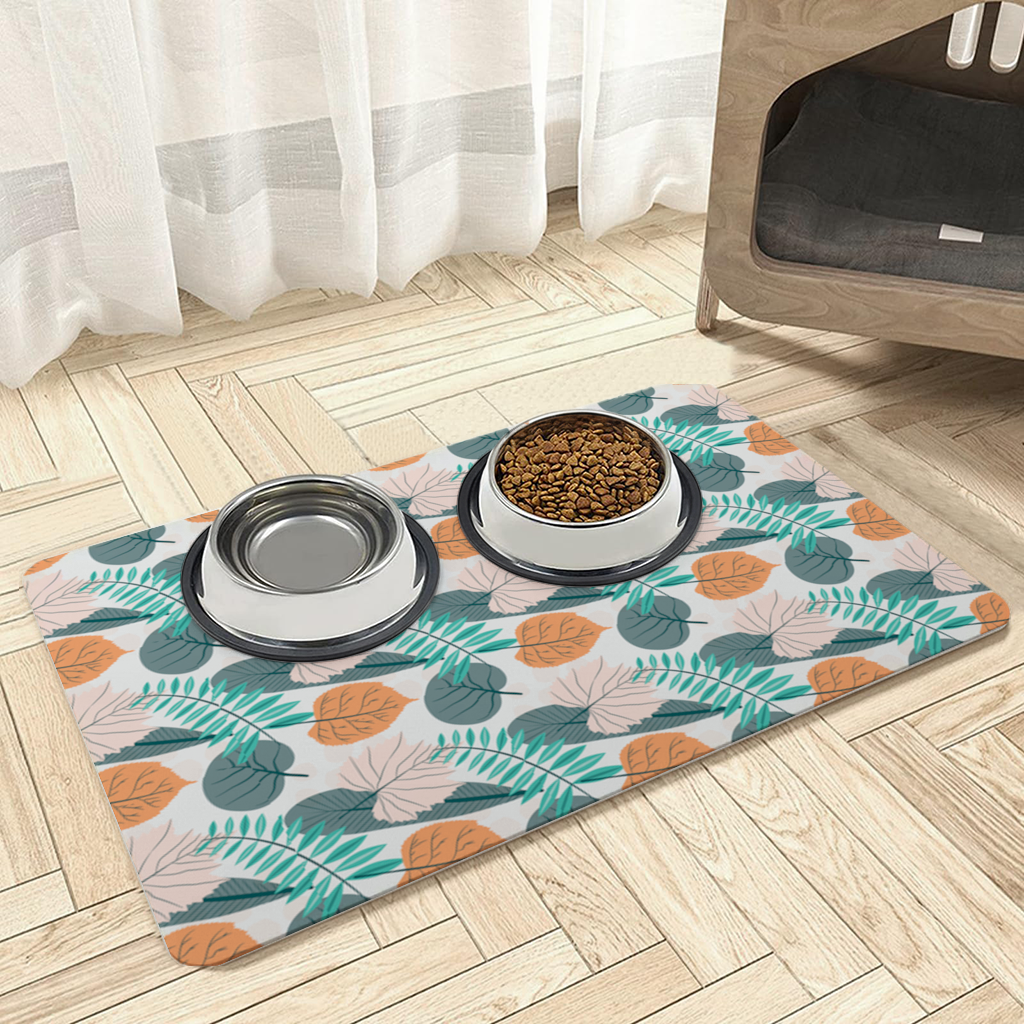 Modern Tropical Leaves Pet Feeding Mat