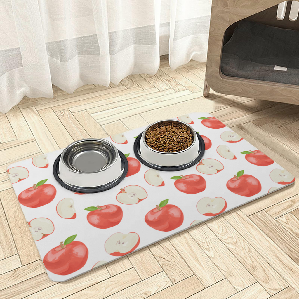 Red Apple Slices Pet Feeding Mat