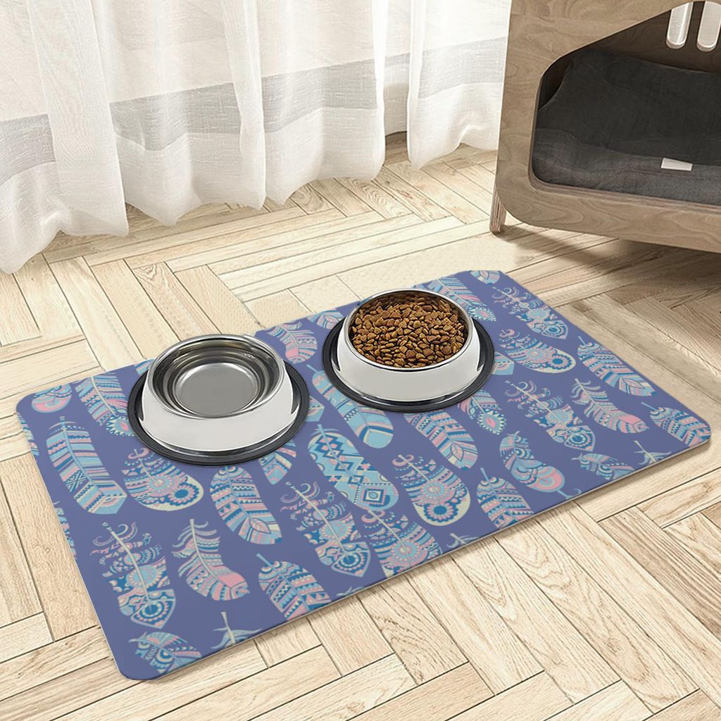 Boho Tribal Feather Pet Feeding Mat