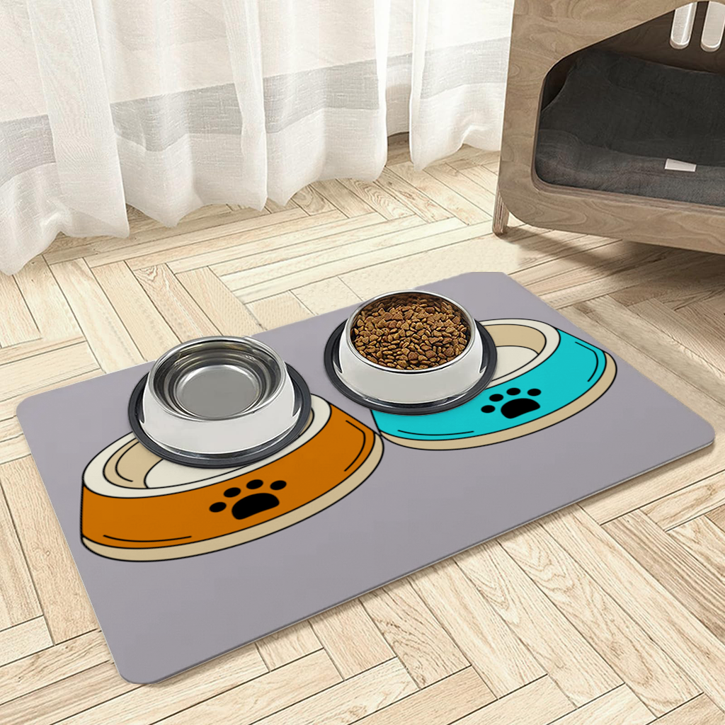 Paw Pattern Feeding Mat Grey Pet Feeding Mat