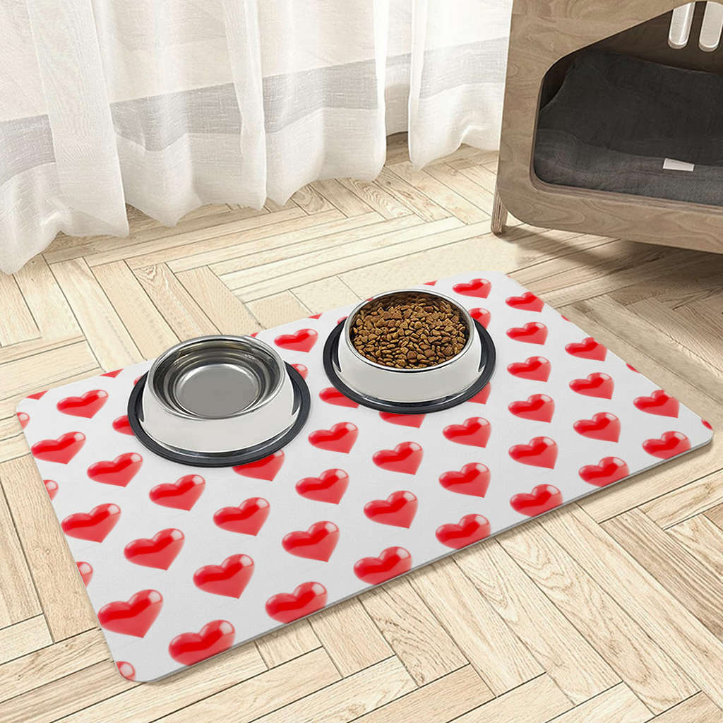 Glossy Red 3D Heart Pet Feeding Mat