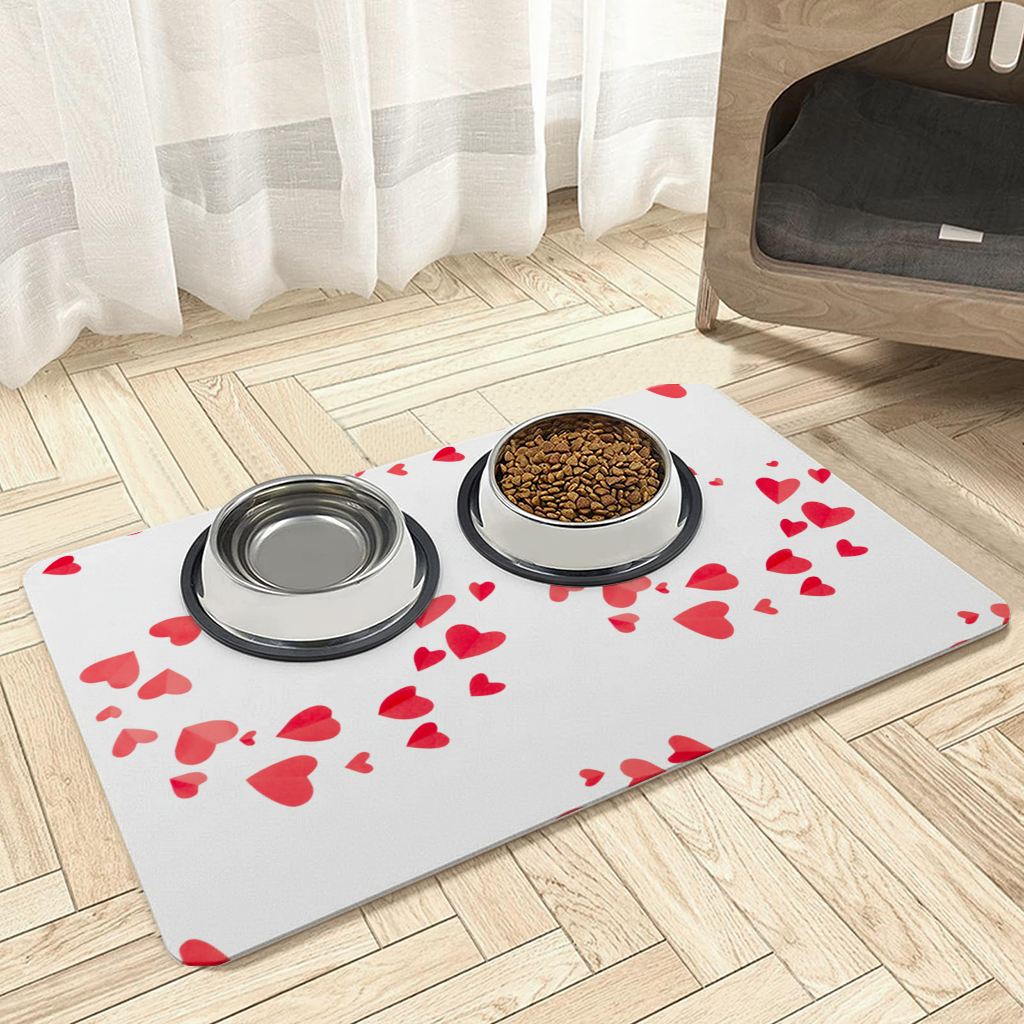 Red Hearts Frame Design Pet Feeding Mat