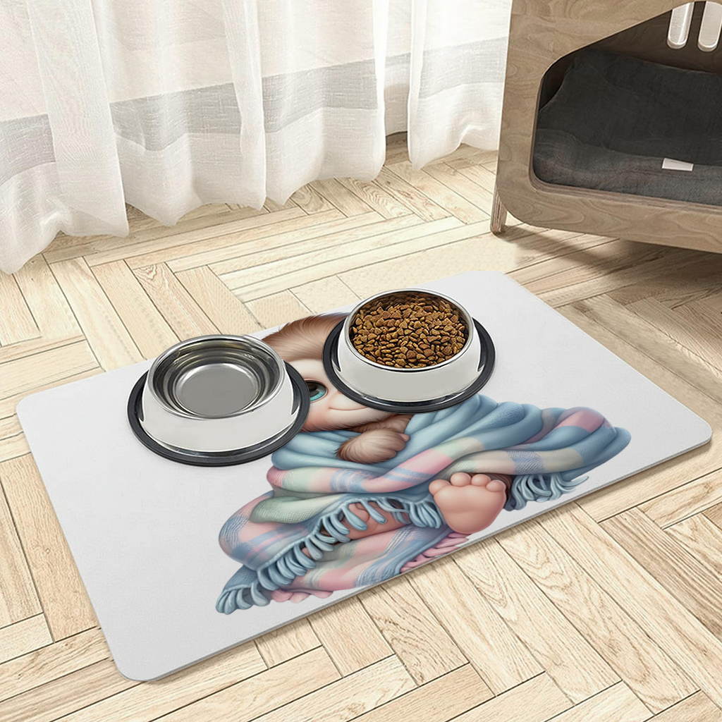 Cute Baby Monkey Wrapped in Blanket Pet Feeding Mat