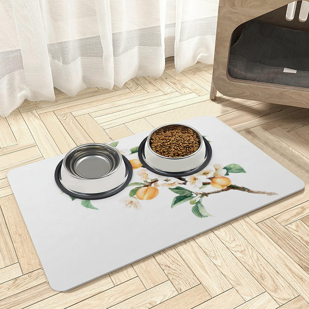 Watercolor Apricot Blossom Branch Pet Feeding Mat