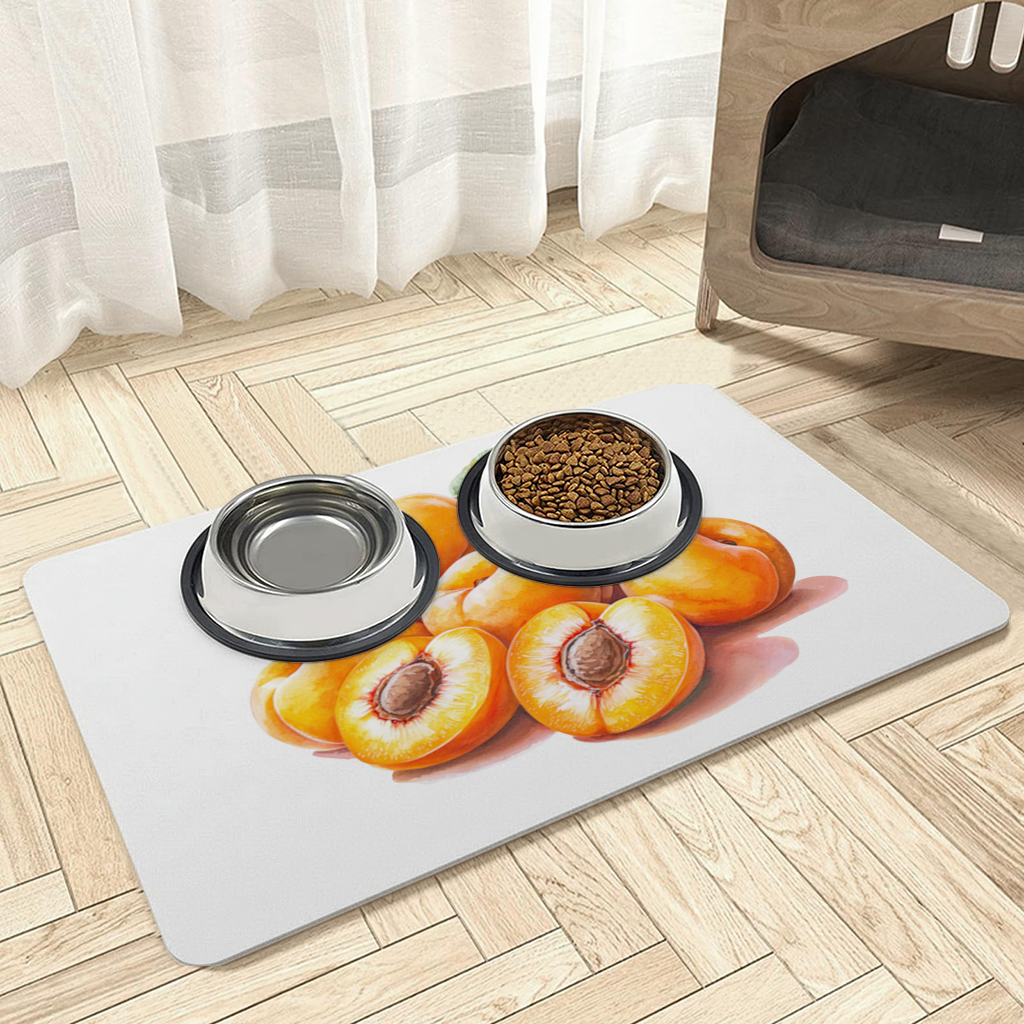 Watercolor Apricot and Leaves Pet Feeding Mat