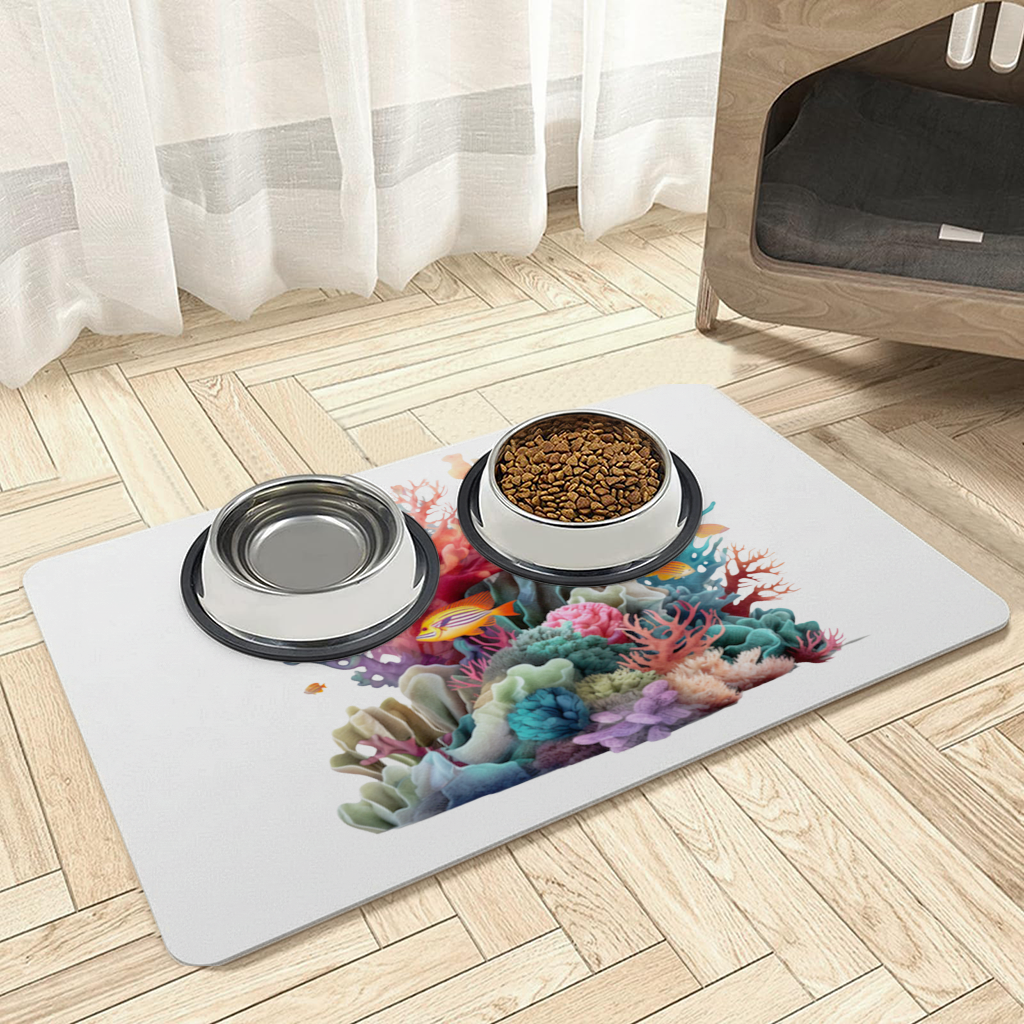 Vibrant Coral Reef and Tropical Fish Pet Feeding Mat