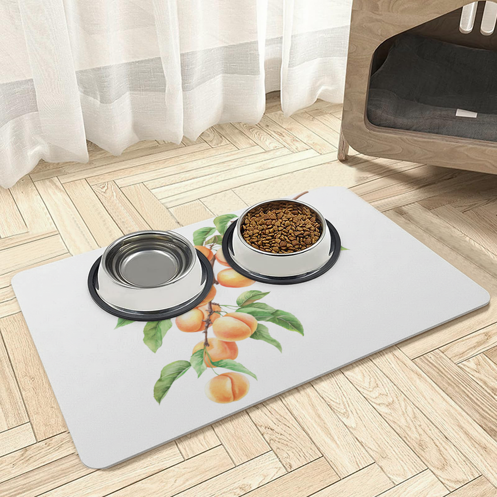 Ripe Orange Apricot Fruit Branch Pet Feeding Mat