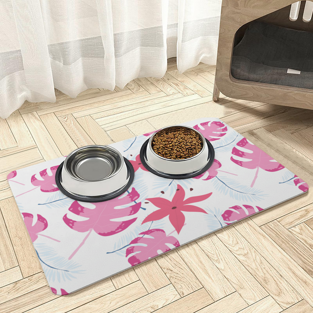 Pink Monstera and Tropical Lily Pet Feeding Mat