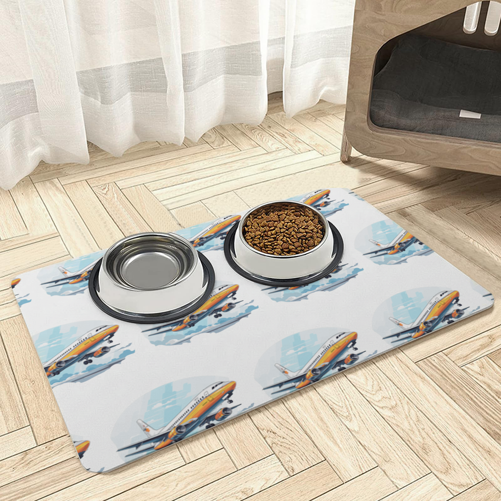 Retro Orange Commercial Airplane Pet Feeding Mat