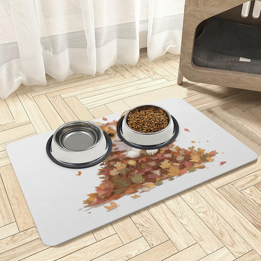 Happy Corgi Puppy in Fall Leaves 