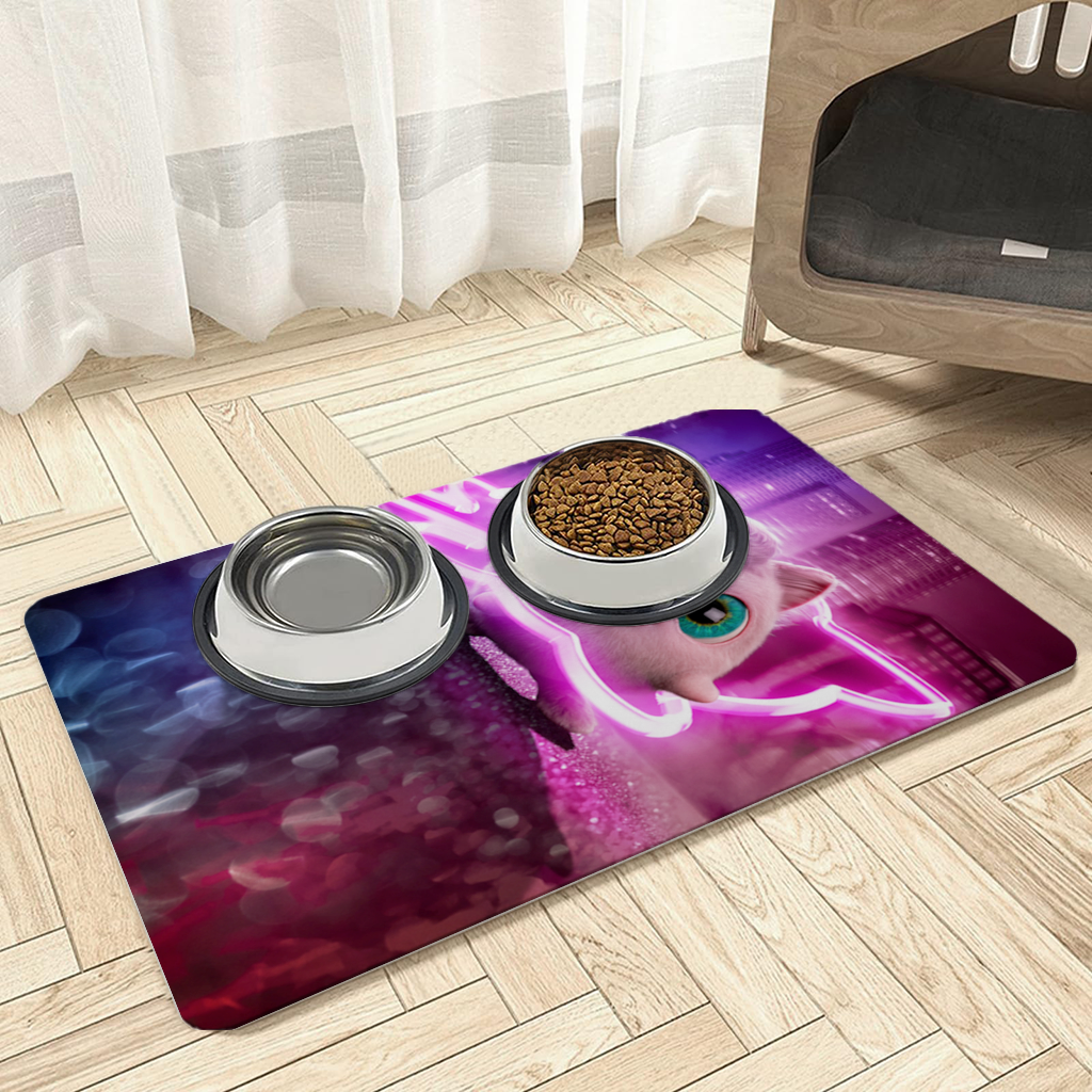 Cyberpunk Pink Fluffy Creature Pet Feeding Mat