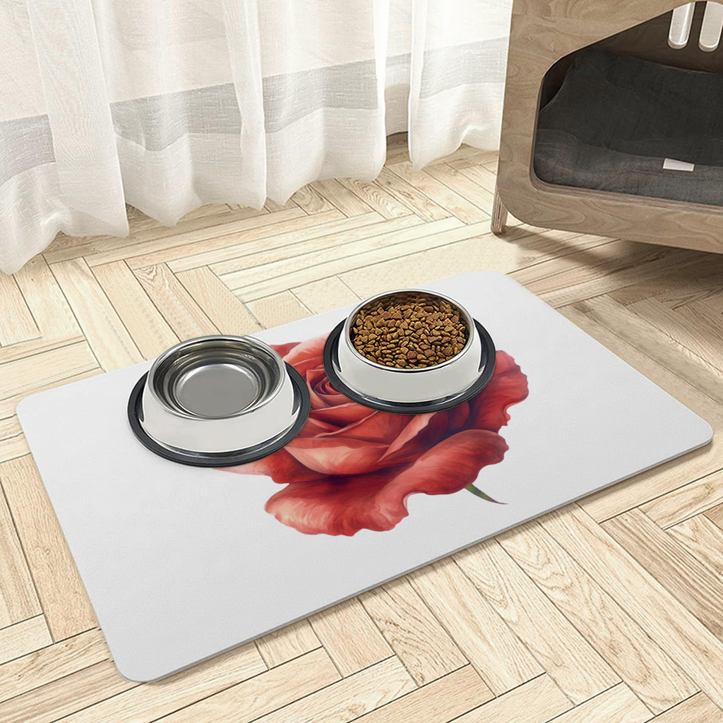 Crimson Red Rose Pet Feeding Mat