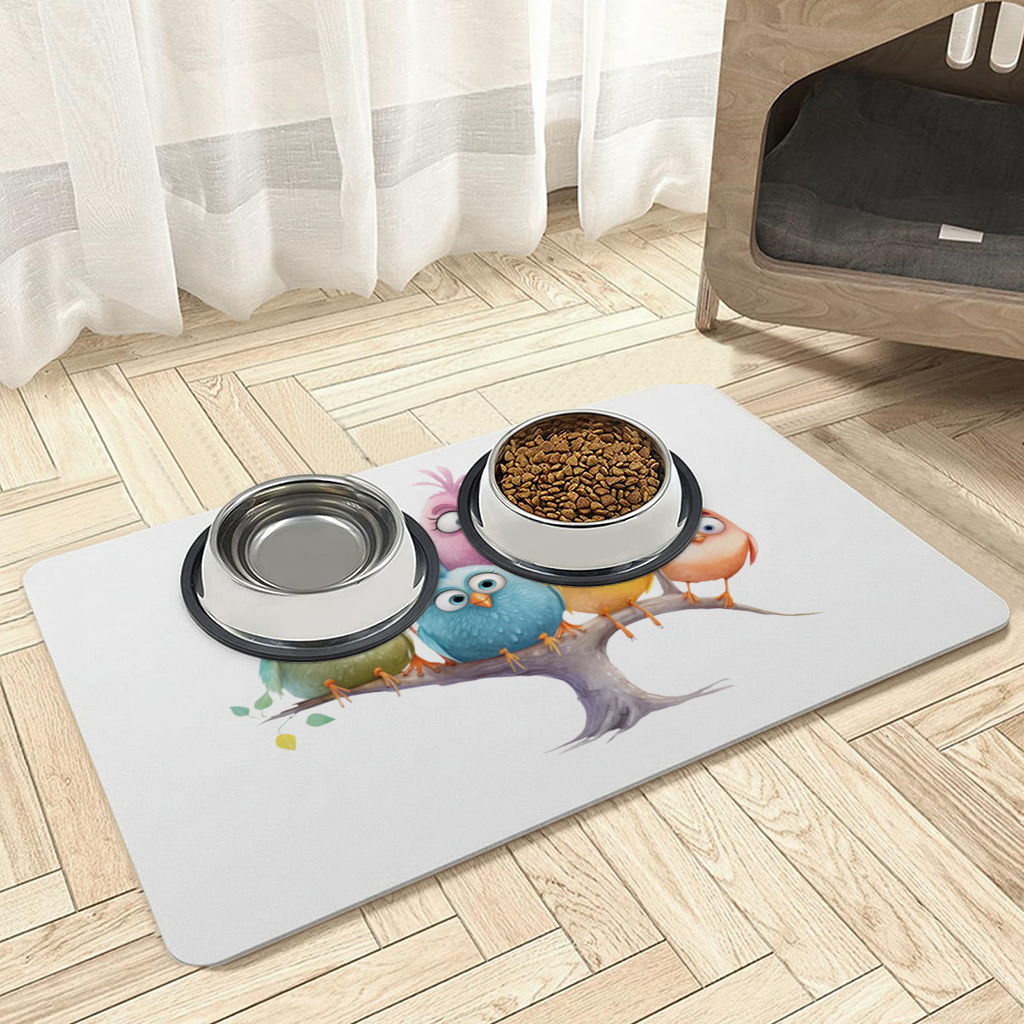 Whimsical Colorful Birds on Branch 