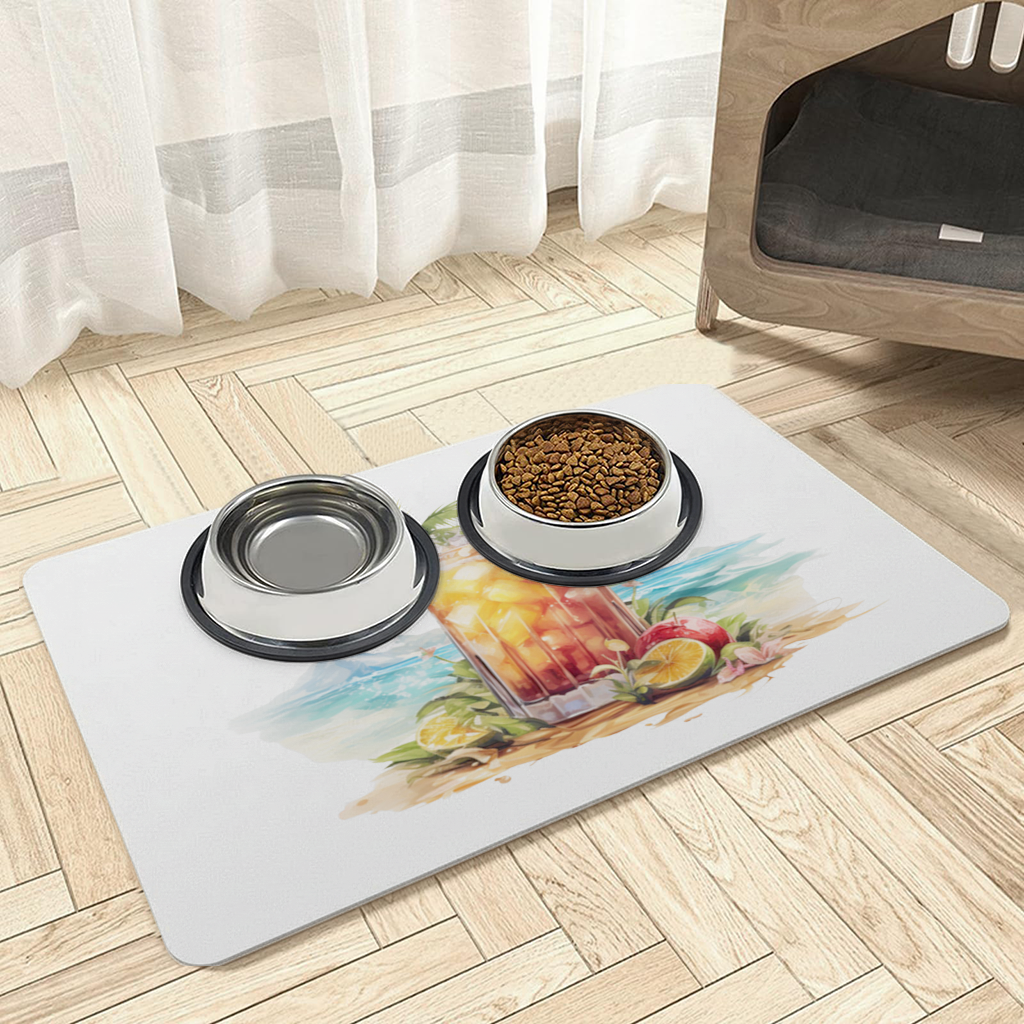 Tropical Island Beach Cocktail with Fruit Pet Feeding Mat