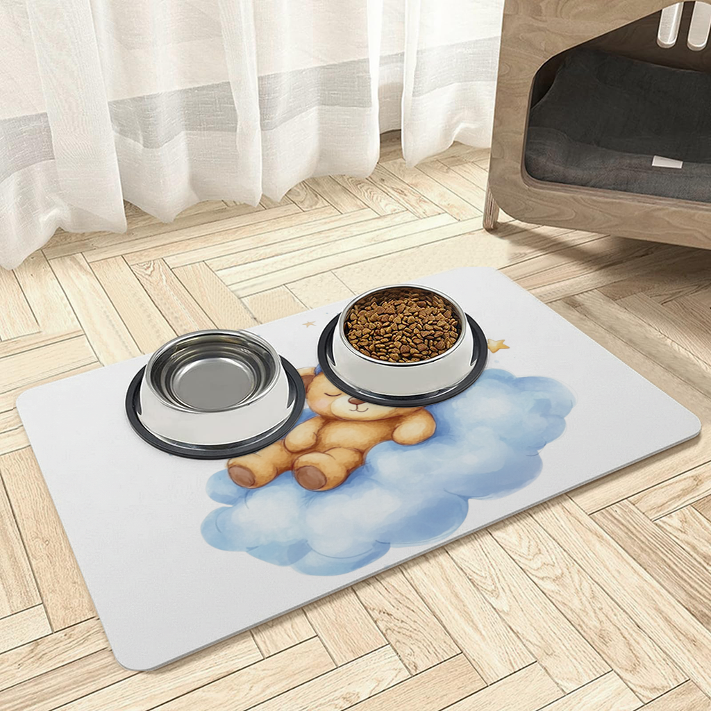 Sleeping Teddy Bear on a Cloud Pet Feeding Mat