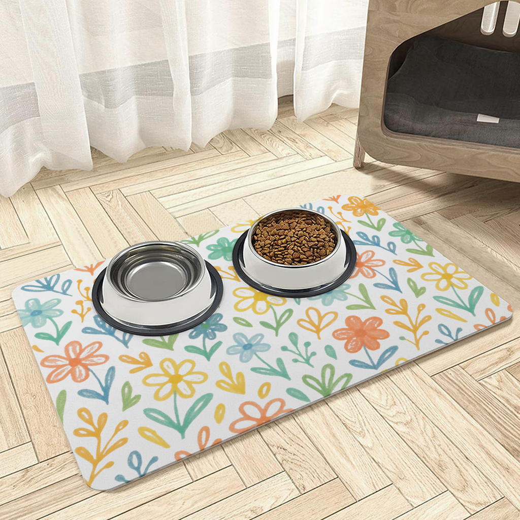 Colorful Boho Wildflowers Pet Feeding Mat