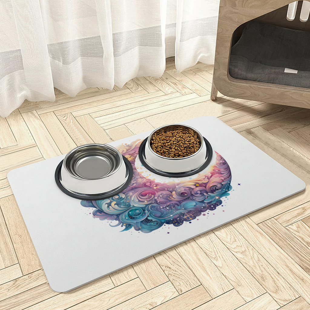 Colorful Swirled Celestial Moon Pet Feeding Mat