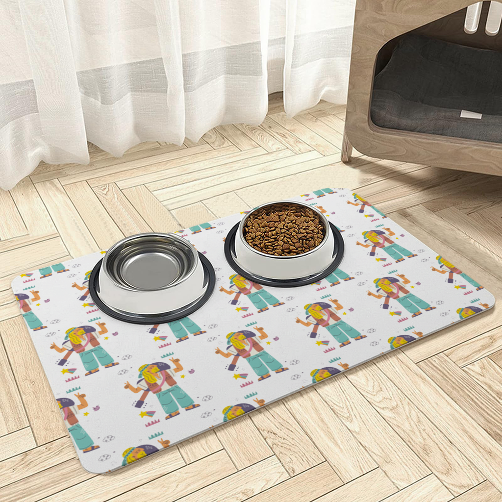 Retro Hippie Character Pet Feeding Mat