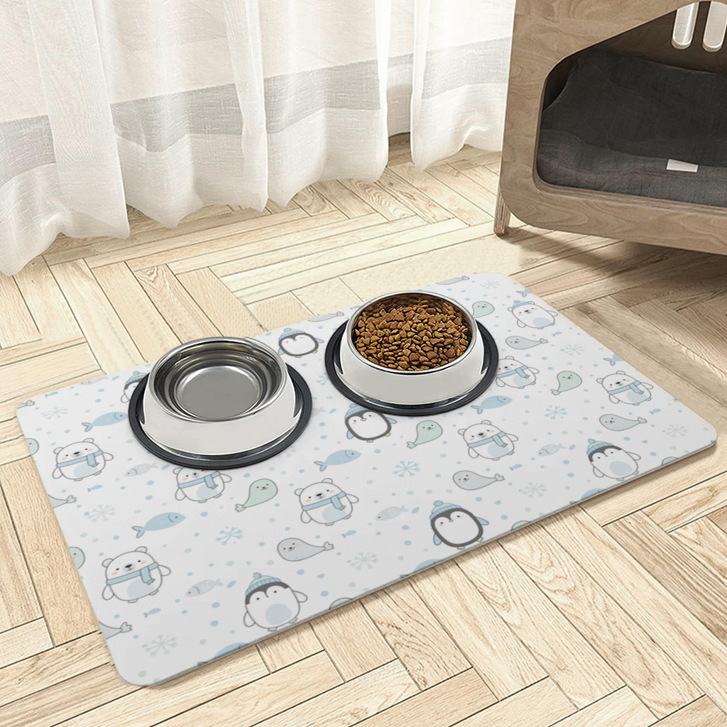 Cute Arctic Animals Winter Pattern Pet Feeding Mat