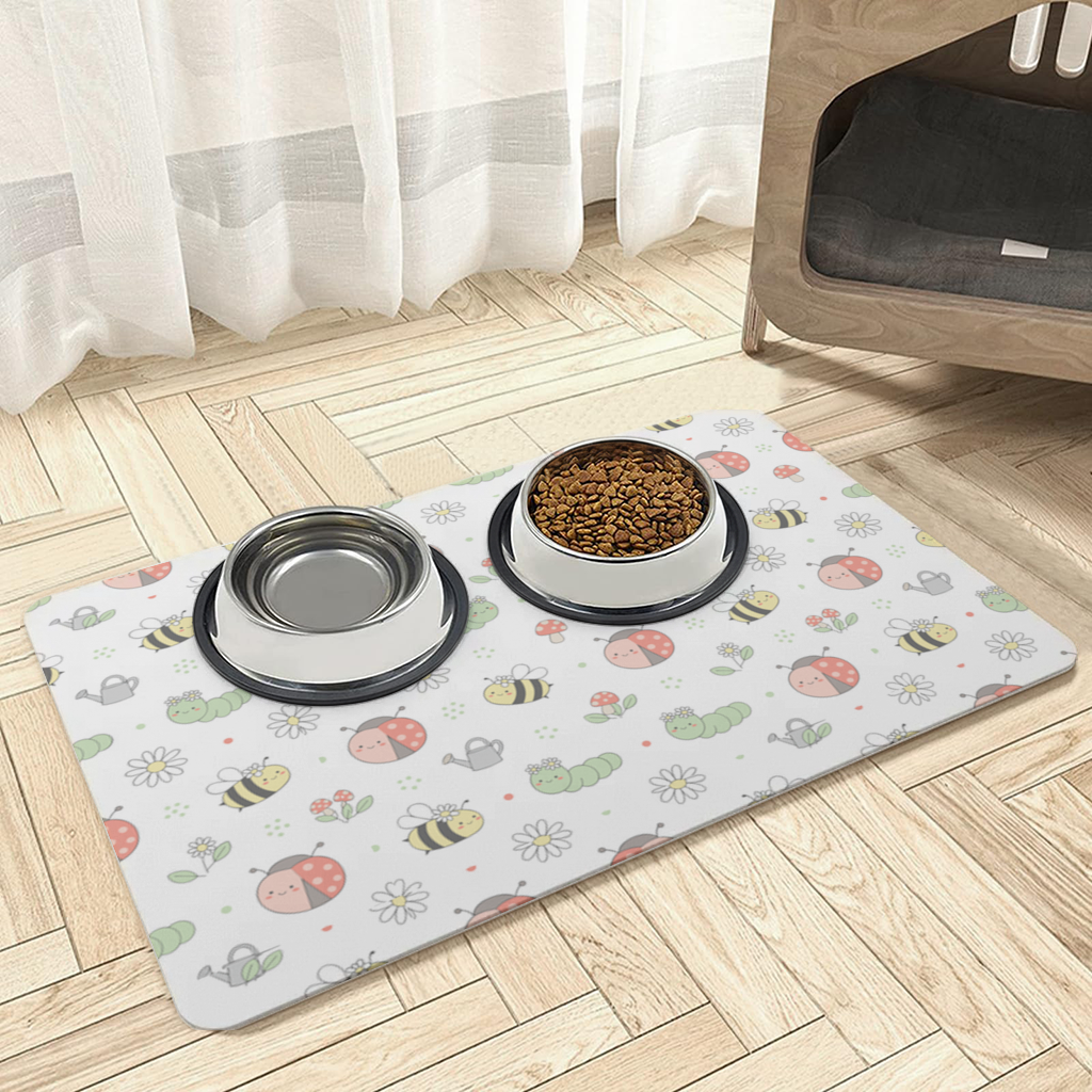 Cute Garden Bugs Pattern Pet Feeding Mat
