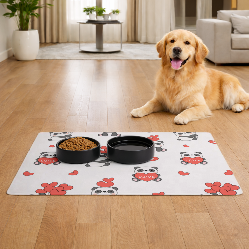 Cute Panda Valentines Day Love Heart Pattern Design Pet Feeding Mat