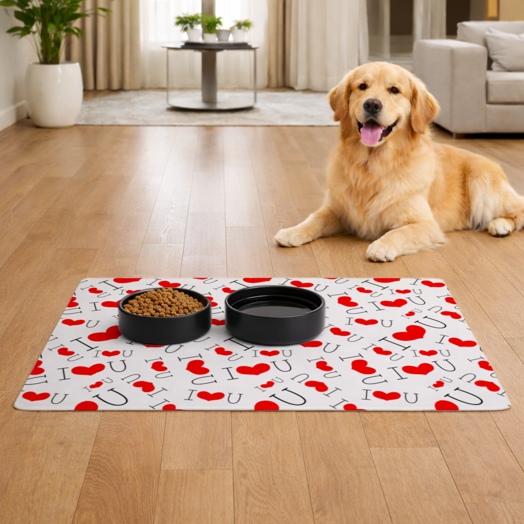 Valentines Day I Love You Heart Pattern Romantic Design Pet Feeding Mat