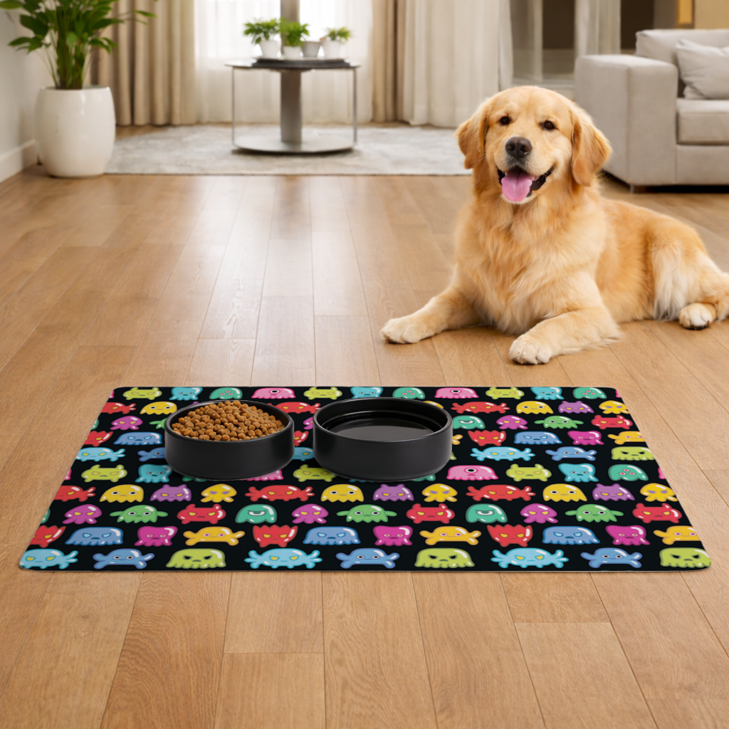 Cute Colorful Monsters Seamless Pattern Pet Feeding Mat