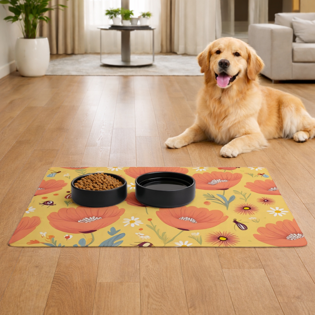 Floral  Insect Pattern  Colorful Design Pet Feeding Mat