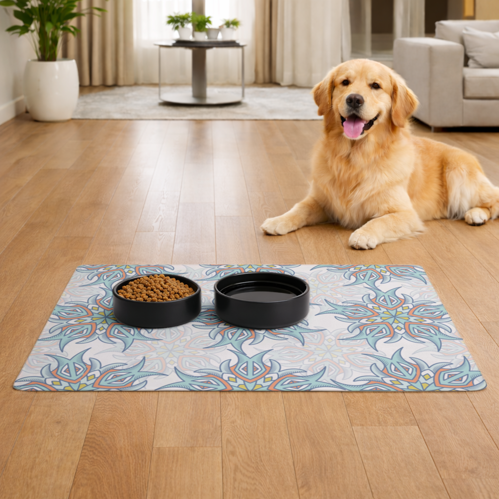 An abstract visual Pet Feeding Mat
