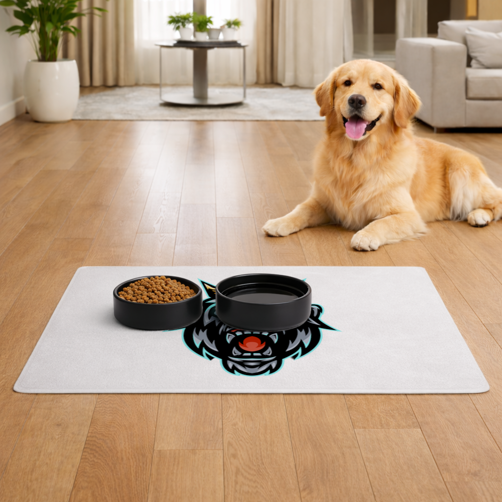 Angry Gorilla King with Crown Graphic - Neon Mascot Design Pet Feeding Mat