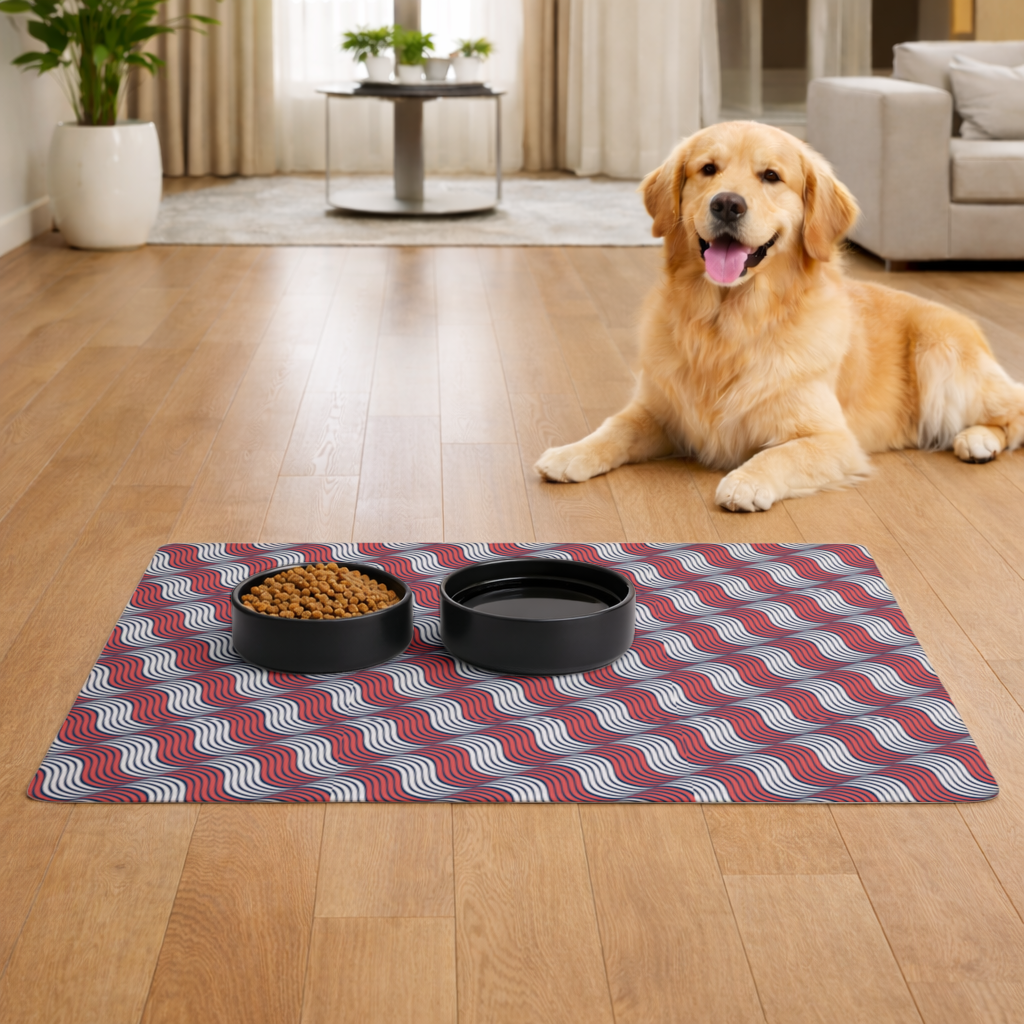 Red and Navy Wavy Line Pattern Pet Feeding Mat