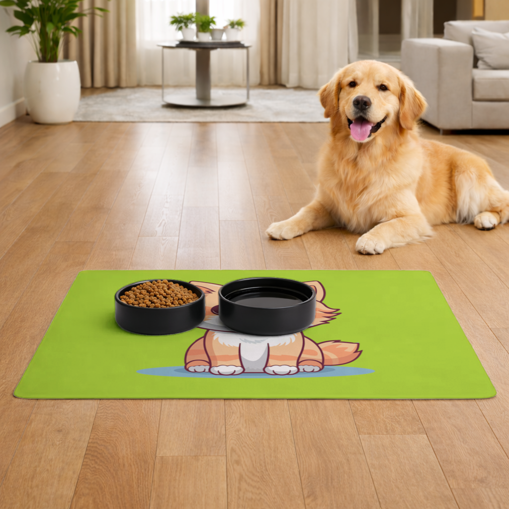 Cute Orange Cat Illustration Pet Feeding Mat