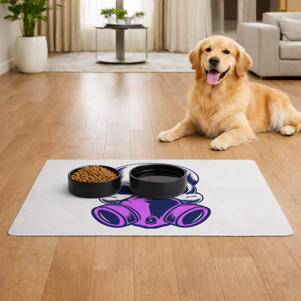 Skull with Gas Mask Illustration Modern and Edgy Design Pet Feeding Mat