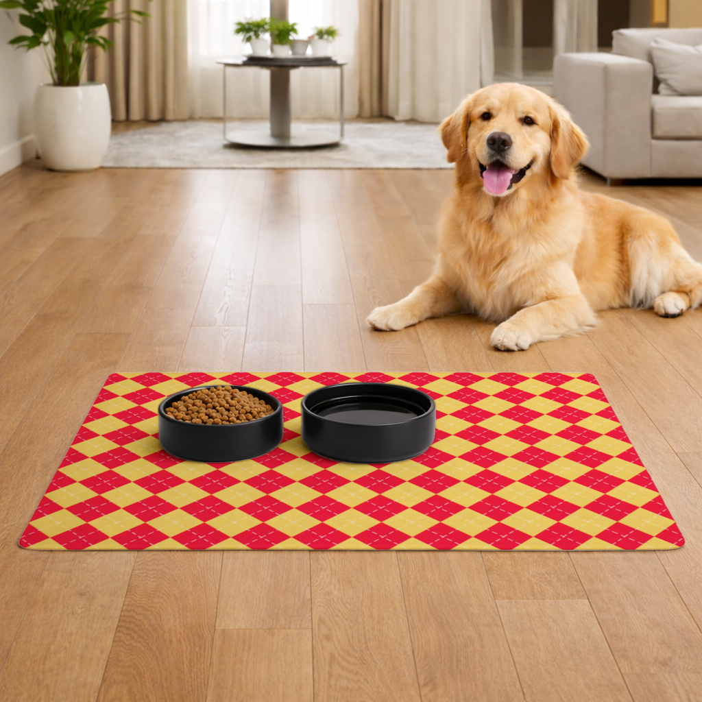 Red and Yellow Argyle Geometric Pattern Background Pet Feeding Mat
