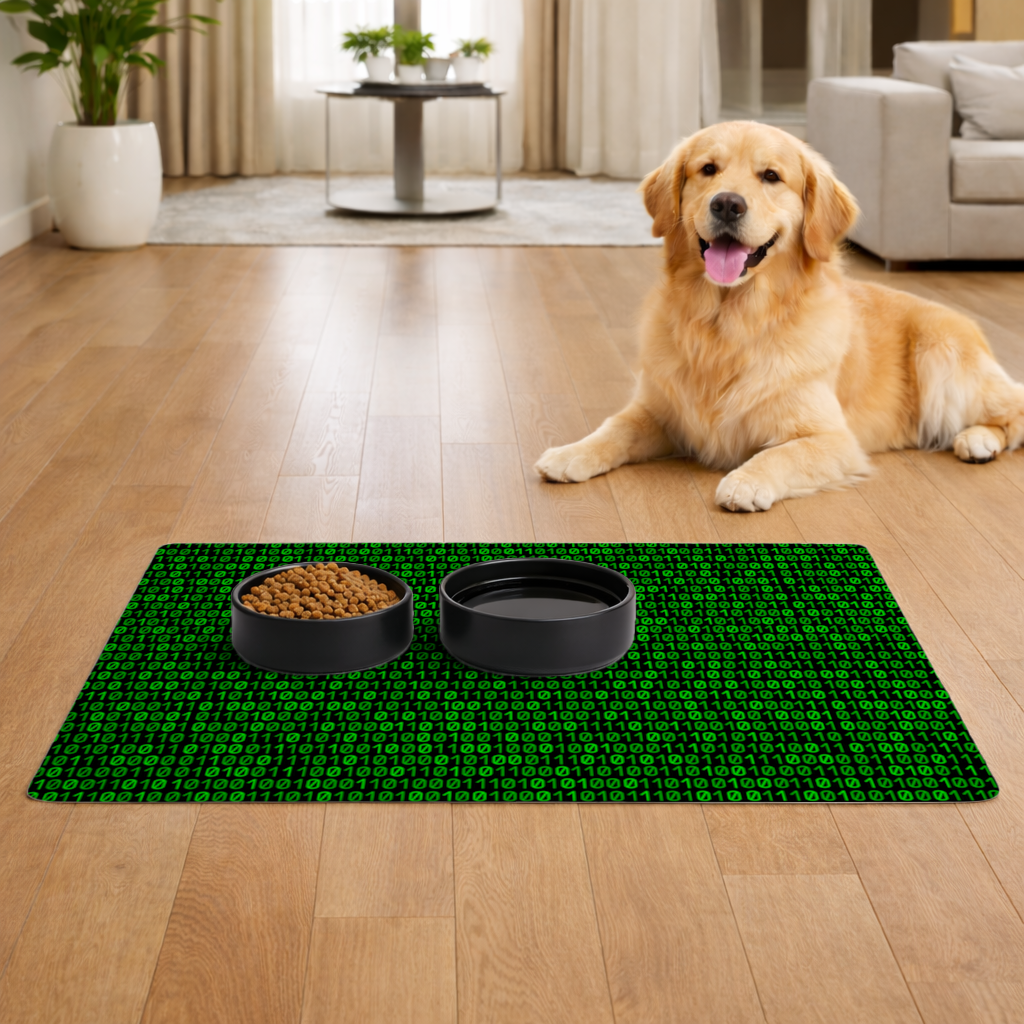 Matrix Style Digital Binary Code Background Pet Feeding Mat