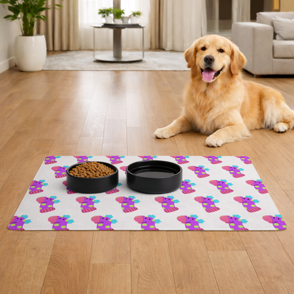 Cute Colorful Dinosaur Illustration Pet Feeding Mat
